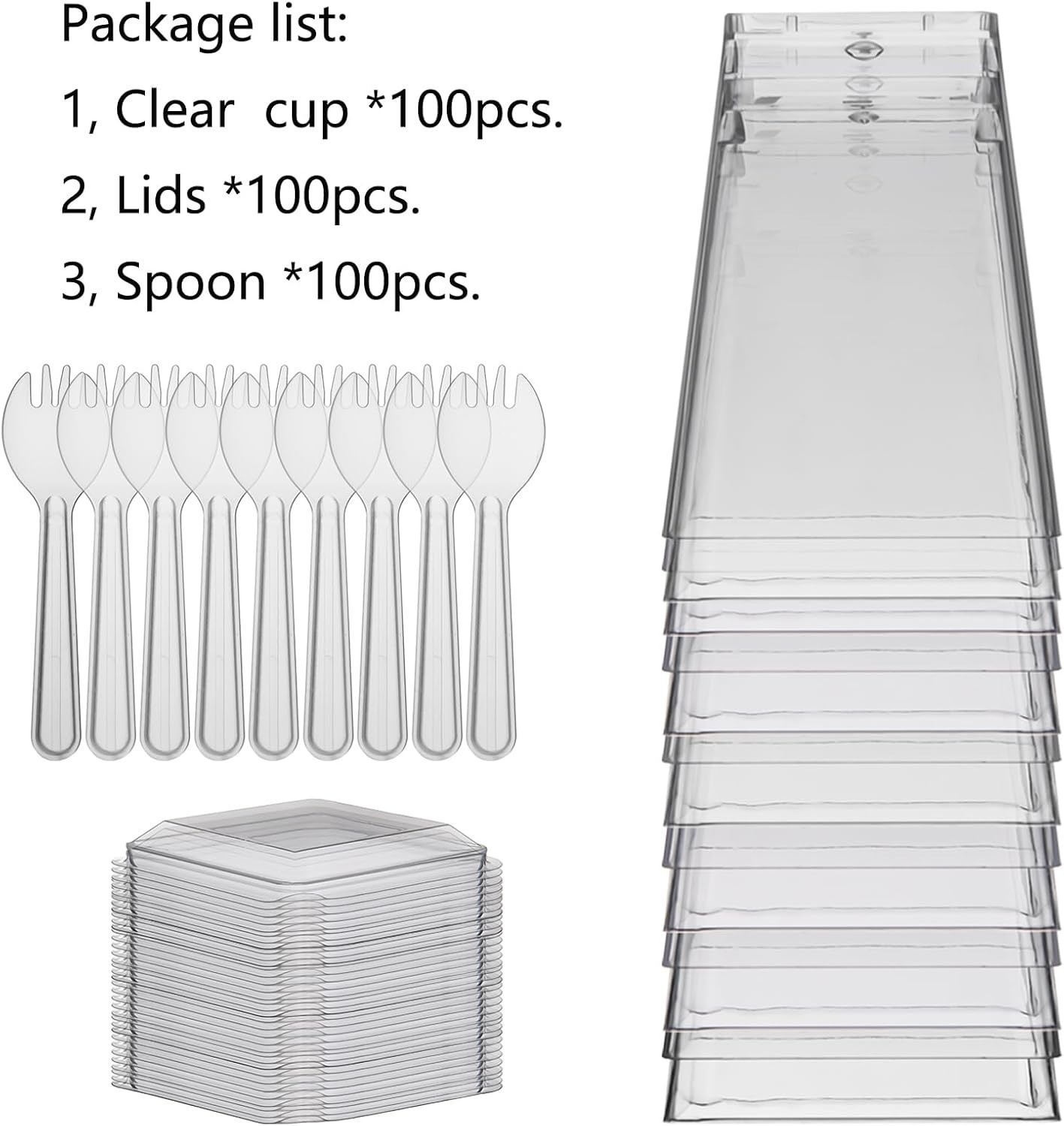 300 Pack 100 Set Clear Dessert Cups with Lids and Spoons, 5.4oz Mini Dessert …