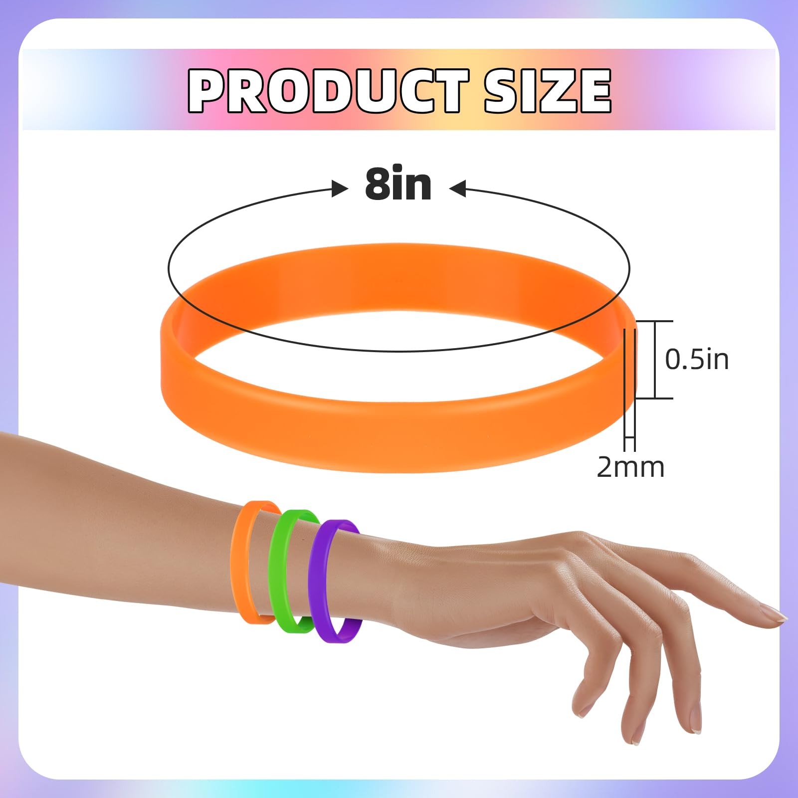 50 Pieces Solid Color Rubber Bracelets Silicone Wristbands, Stretch Colored R…