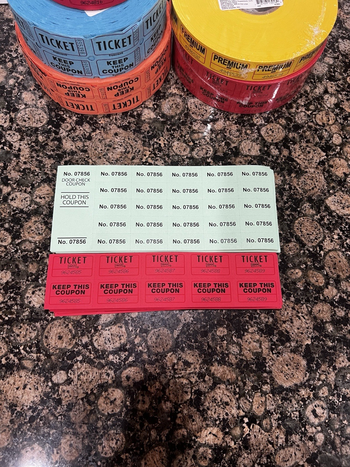 Staples Raffle Tickets Roll 2000 Count Multicolor Solid Party Theme MPN 19165