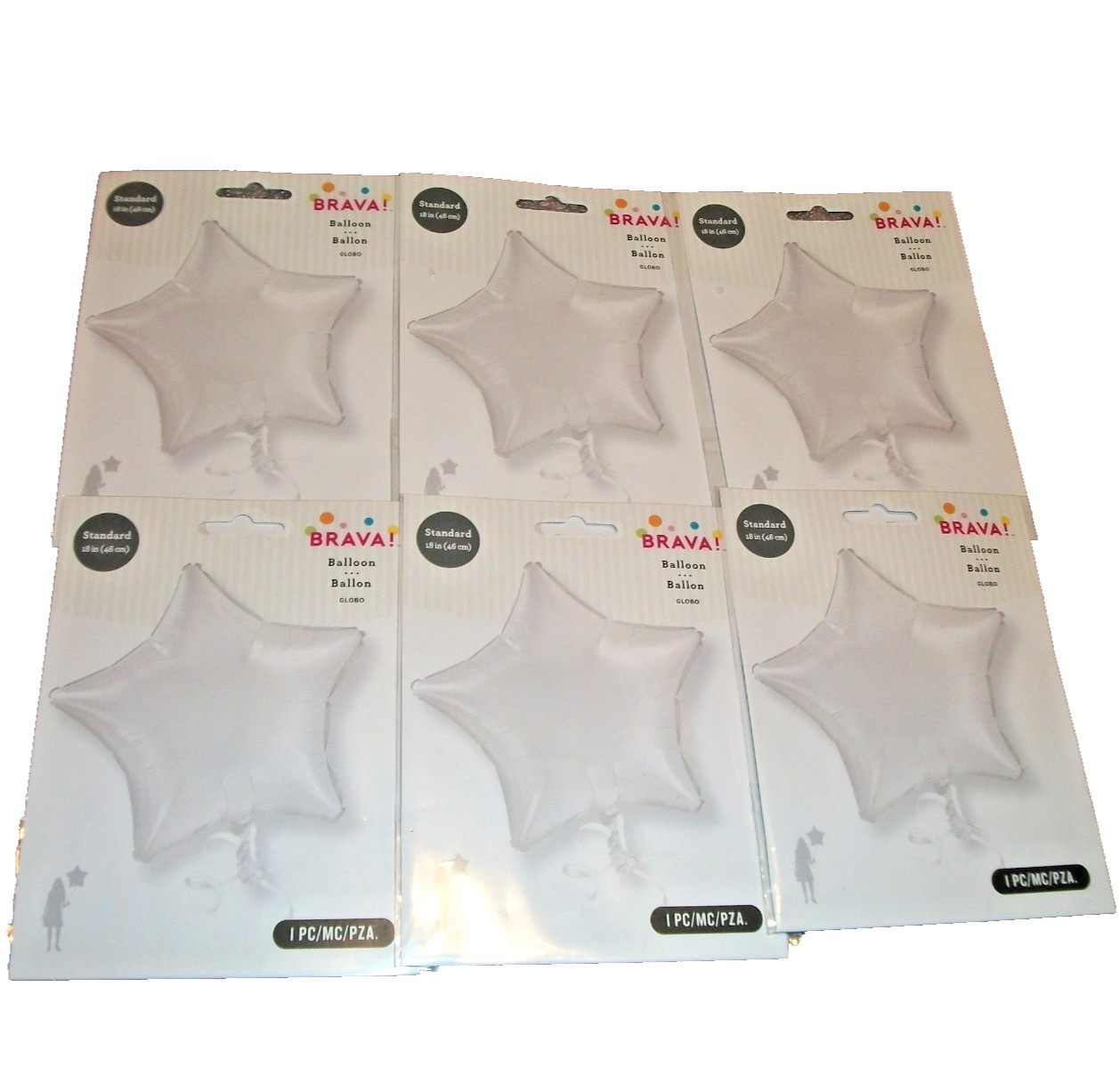 Lot of 6 Solid WHITE 18″ Star Shaped Helium or Air Party Balloon Decorations
