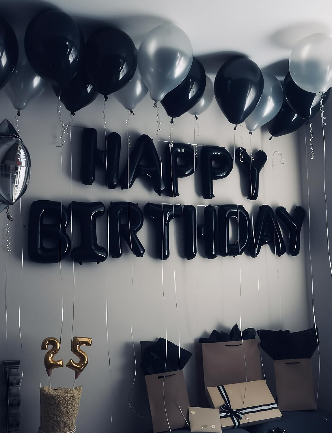 Happy Birthday Balloon Banner, 16 Inch Black Happy Birthday Banner Foil Balloons