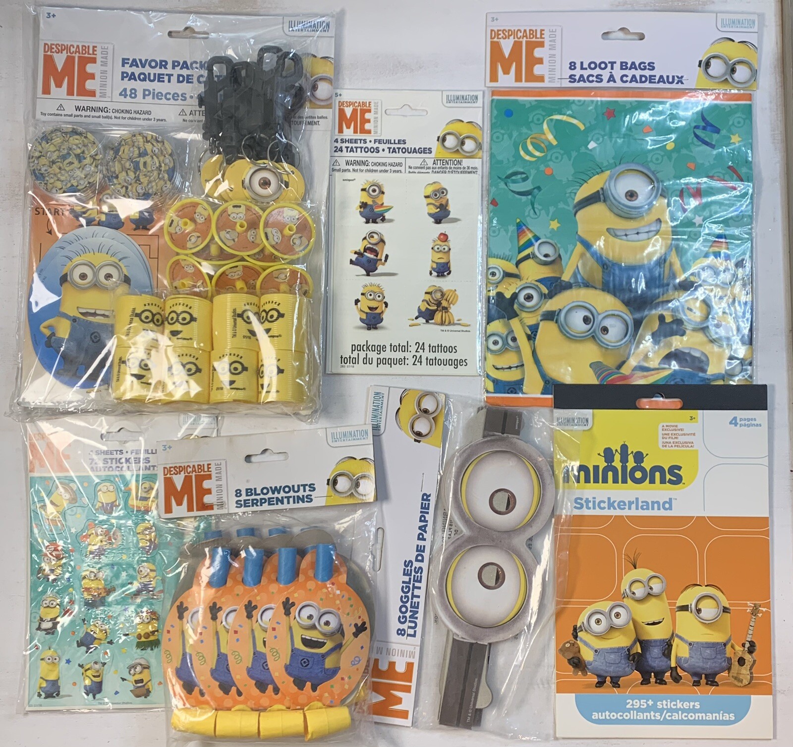 DESPICABLE ME MINIONS Party Favors! Loot Bags, Goggles, Stickers, Tattoos NEW