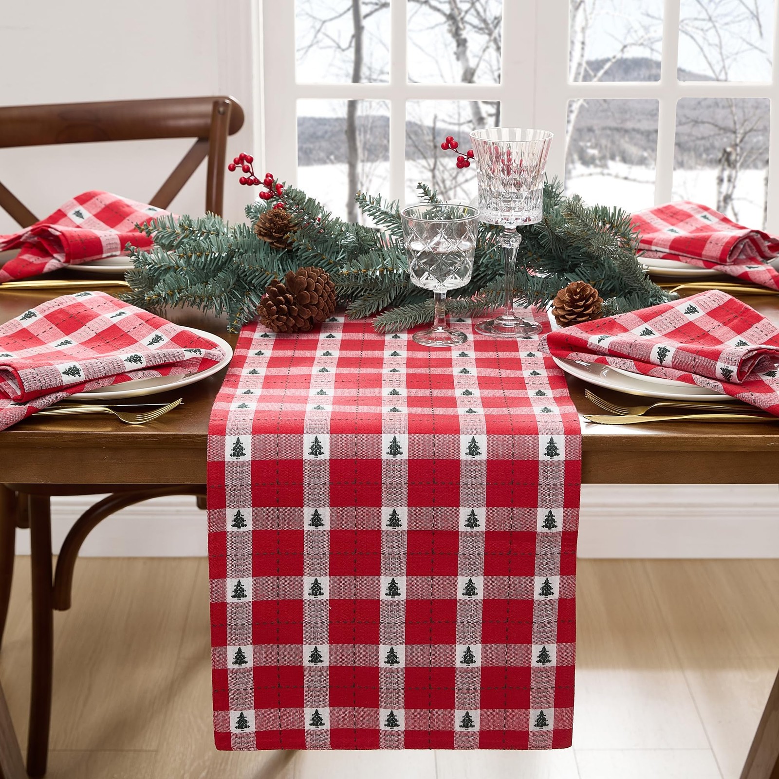 Elrene Home Fashions Sherwood Tree Dobby Christmas/Holiday Cotton Dining Table o