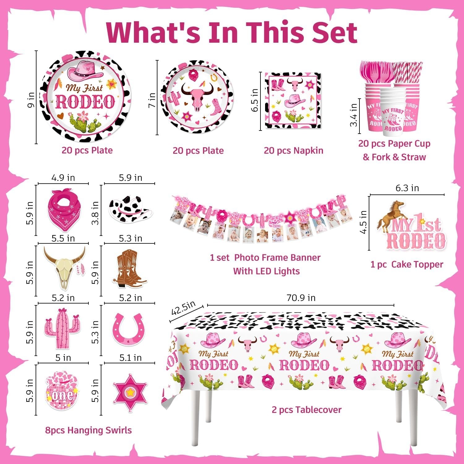 Yingoto 131Pcs My First Rodeo Decorations Girl, Rodeo Plates, 1st Rodeo Birthday