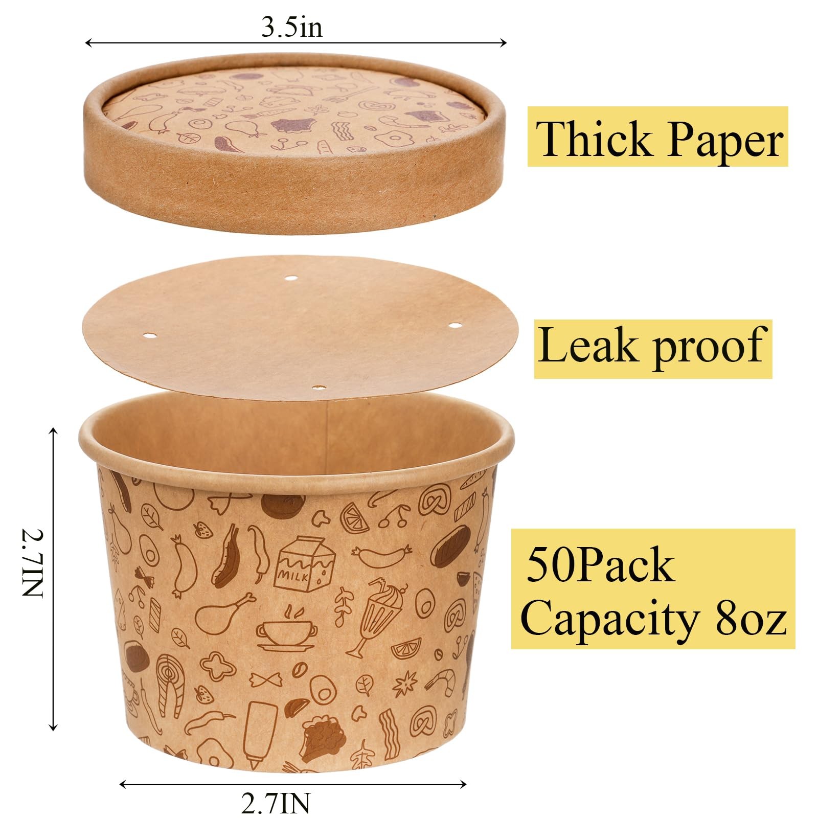 Cedilis 50 Pack Paper Containers with Lids, To Go Paper Soup Container, Disposab