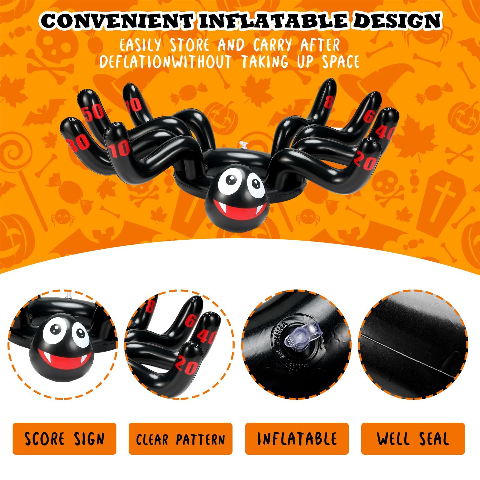 25 Pcs Halloween Ring Toss Game Include 5 Inflatable Witch Hat, 18 Plastic Ri…