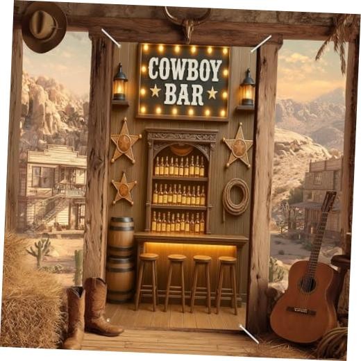 Cowboy Bar Door Cover 71×35 Inch Rustic Saloon Backdrop – Western Wild West#11