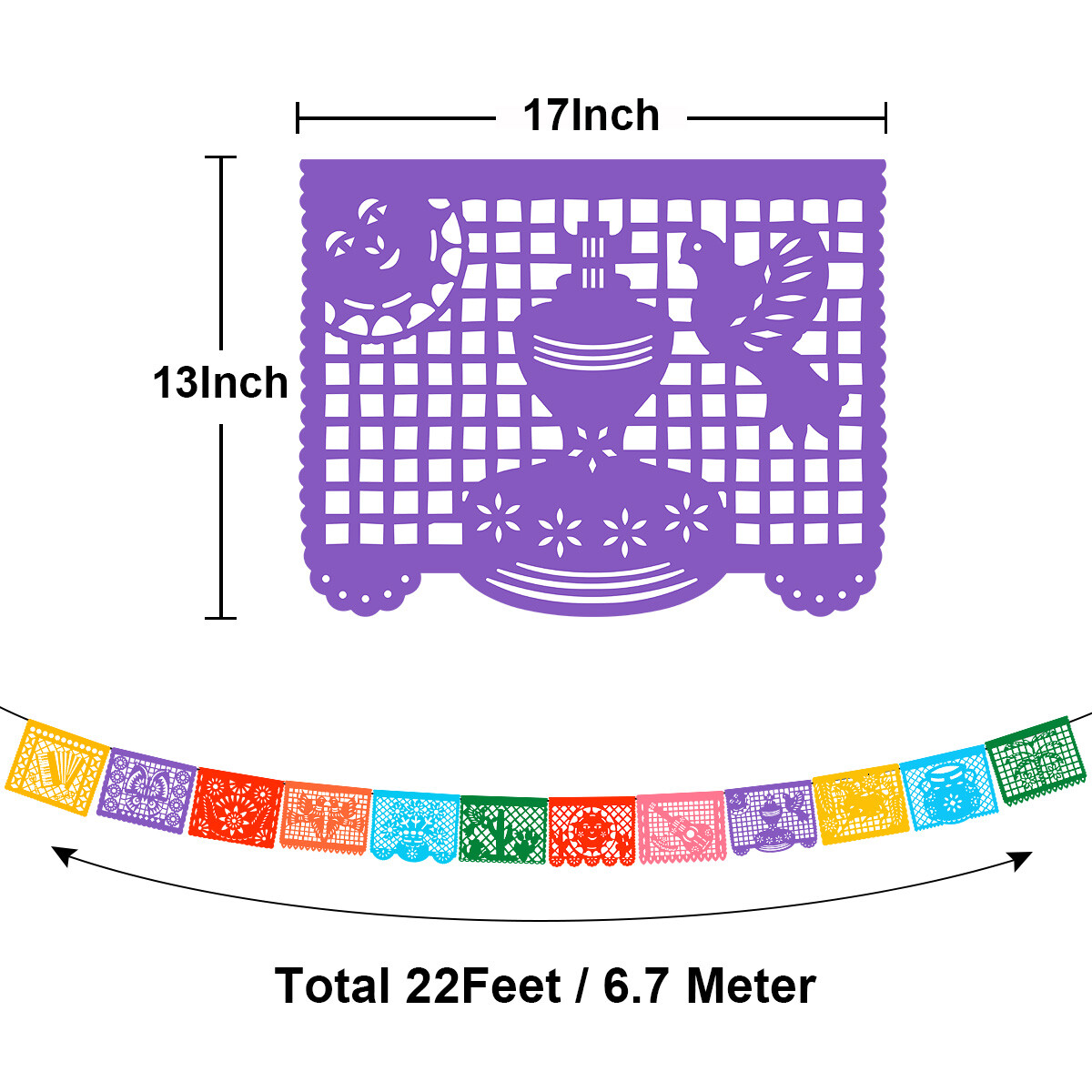 3-36Pcs 22FT Mexican Banner Large Plastic Papel Picado Banner Fiesta Party Decor