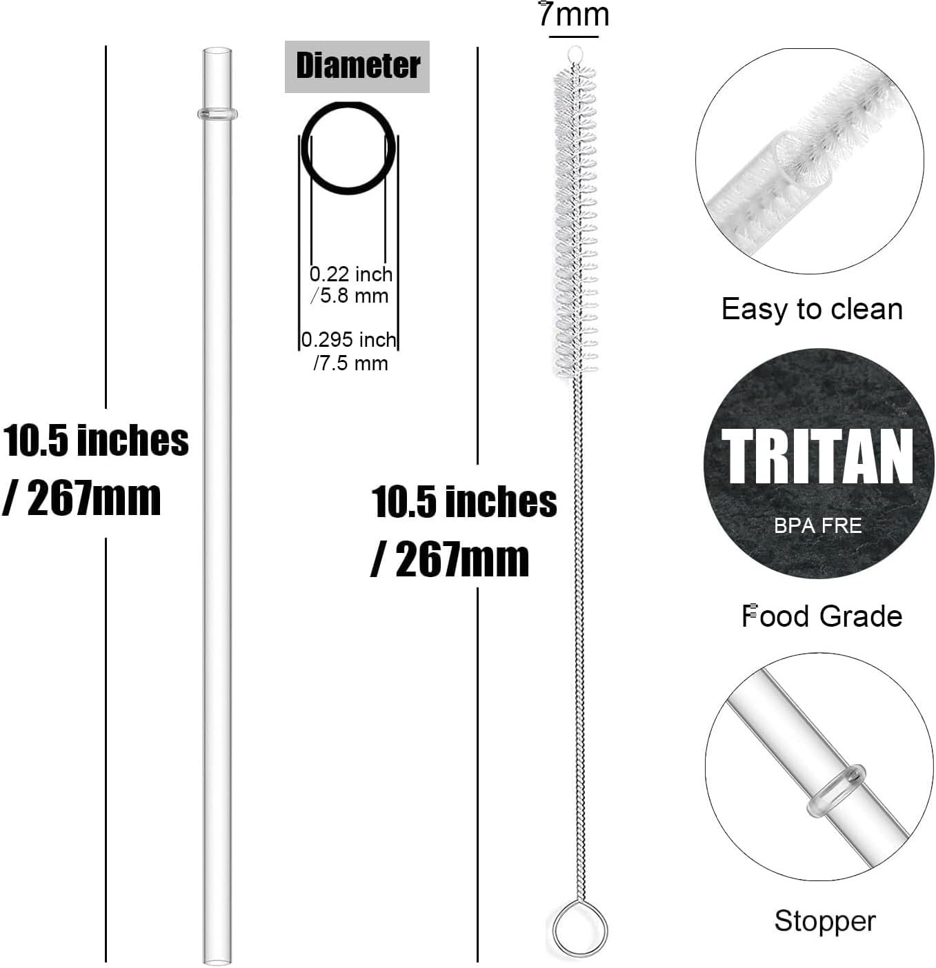 10.5 Inch Tritan Hard Plastic Clear Straws, Long Reusable Clear Replacement T…