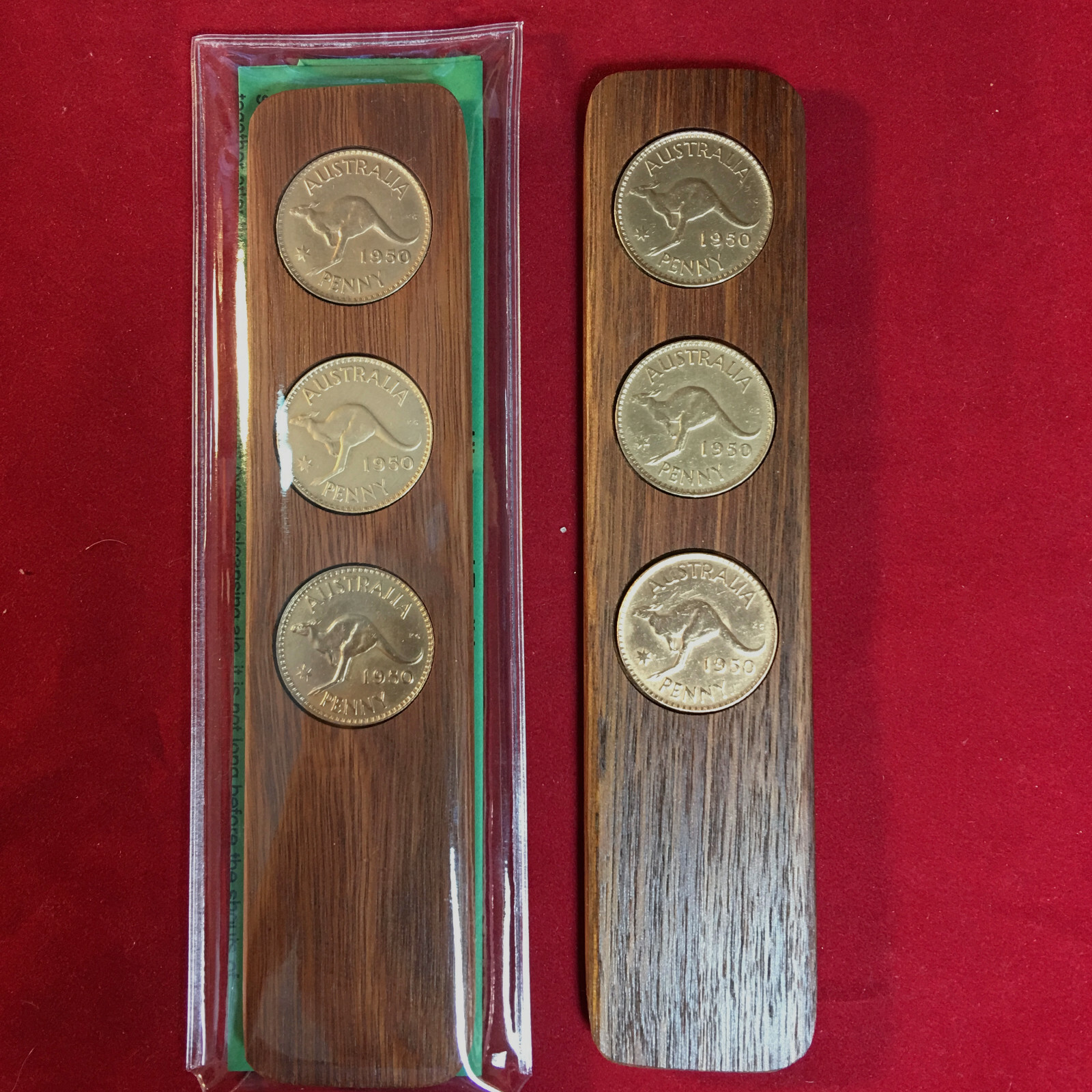 70th Birthday Gift Present Hardwood Two-Up Game 1954 Australian pennies two up