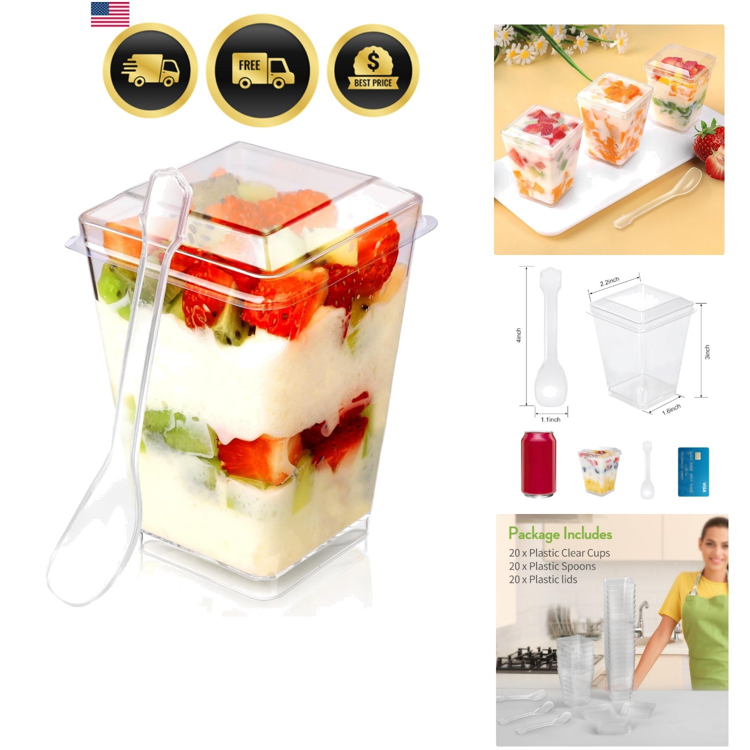 5 oz Plastic Dessert Cups With Lids and Spoons, Yogurt Parfait Appetizer Cups…