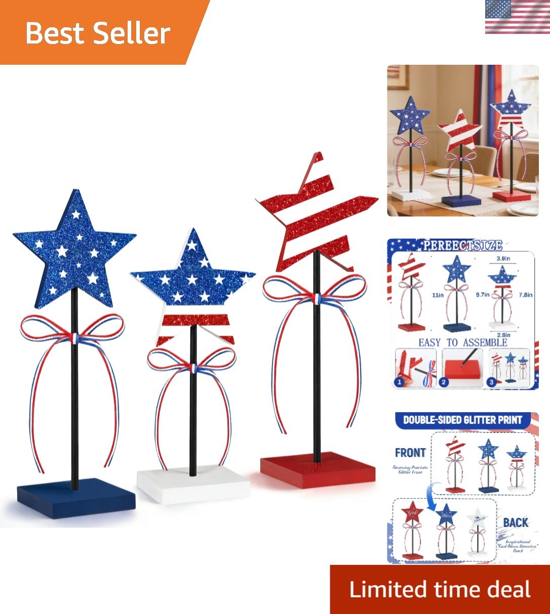 Limited Edition 3PCS 4th of July Decorations – Ideal for Patriotic Gatherings