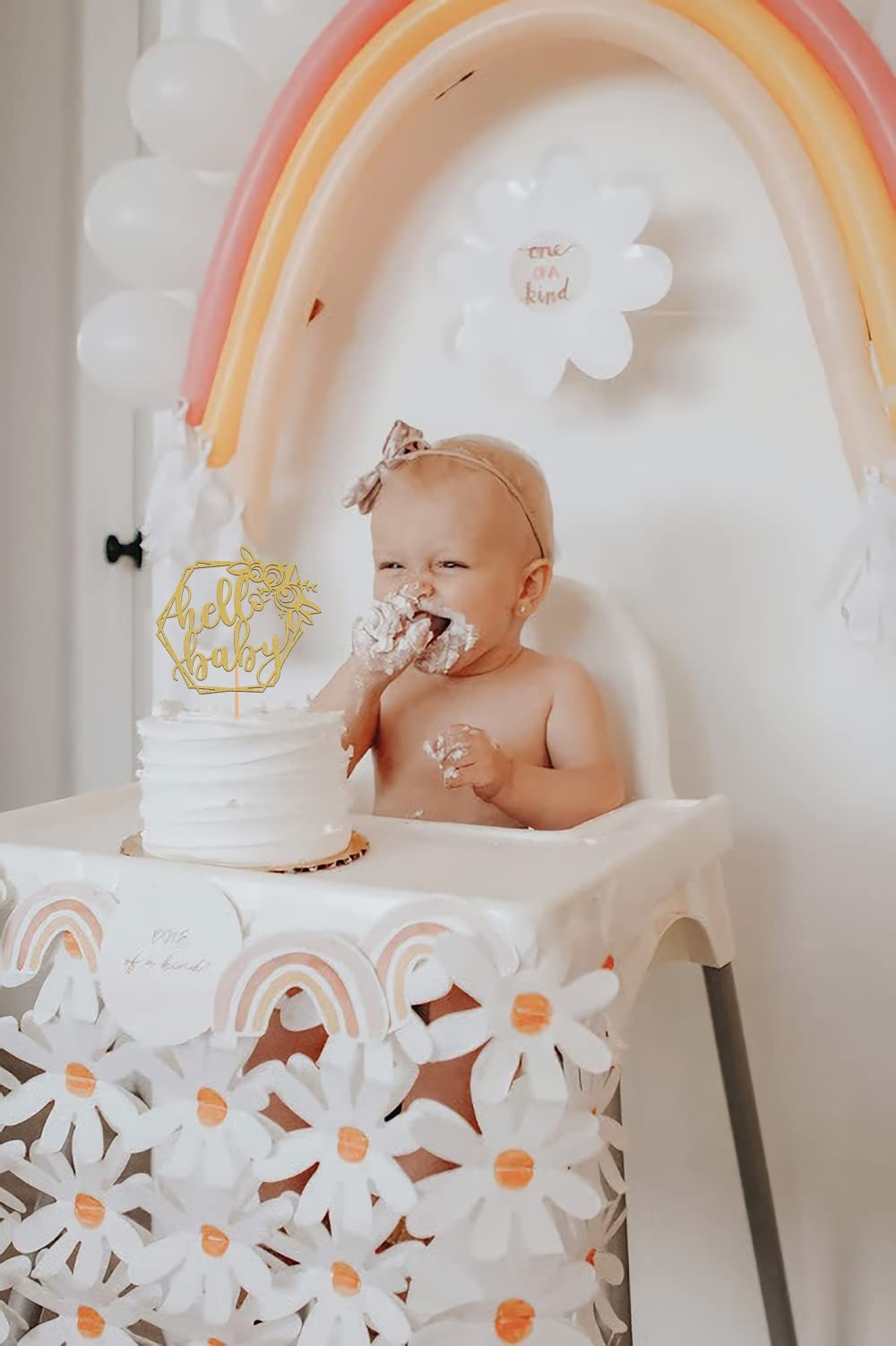 AHAORAY MYAMPED Hello Baby Cake Topper Gold, 1 Count, 8.6 x 5.9 inches, NonE…