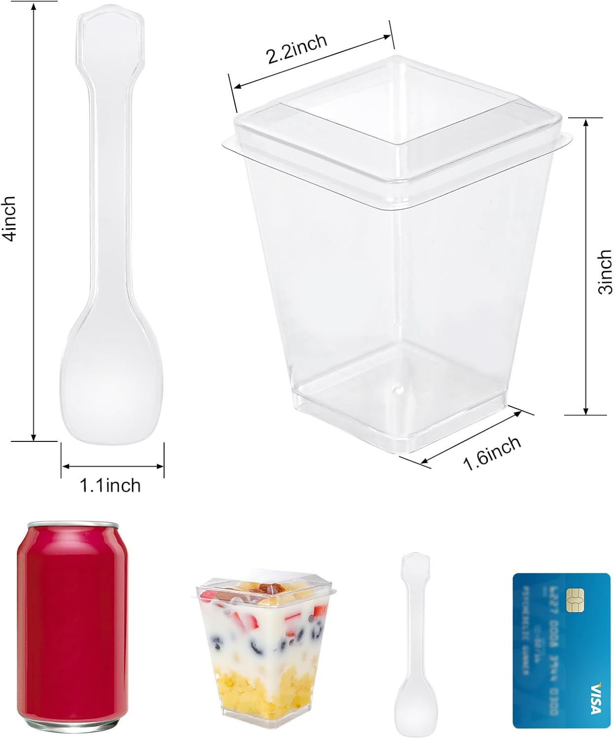 5 Oz 60Pcs Plastic Dessert Cups with Lids and Spoons, Yogurt Parfait Appetizer C