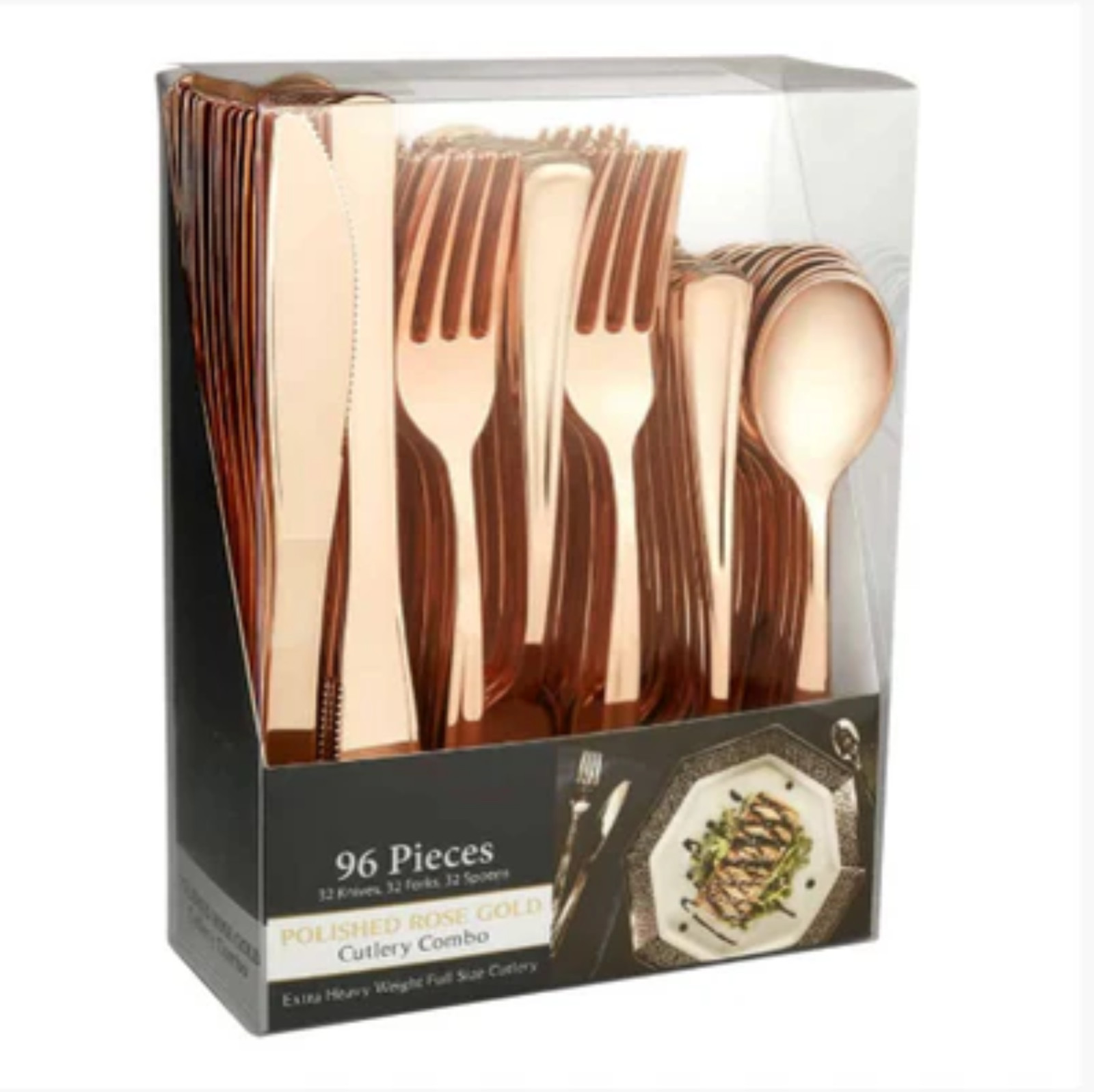 Rose Gold Polished Metallic Cutlery Combo Box 384pcs