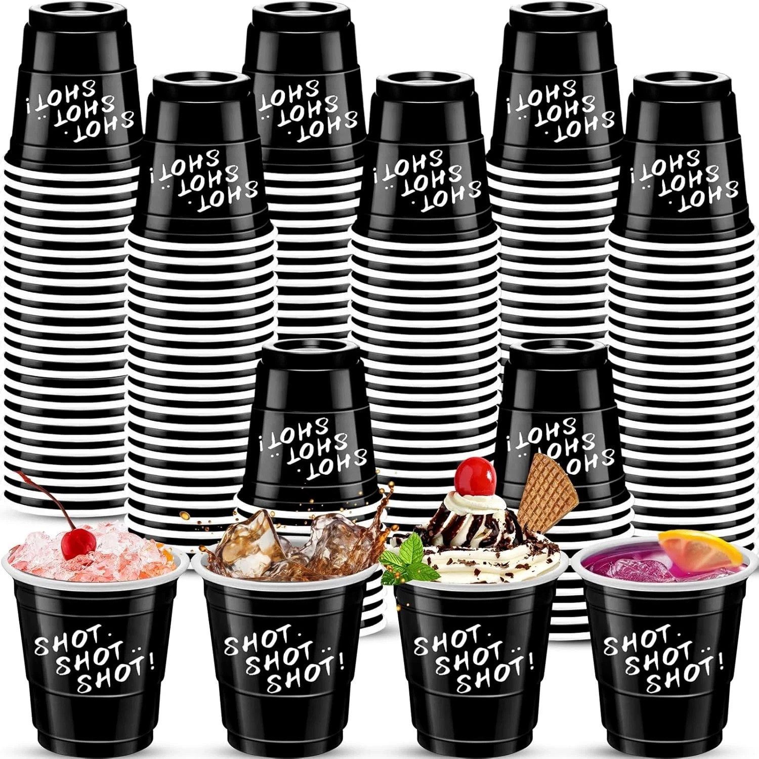 120 pcs Black Plastic Shot Glasses cups 2 oz disposable for drinking Tastings