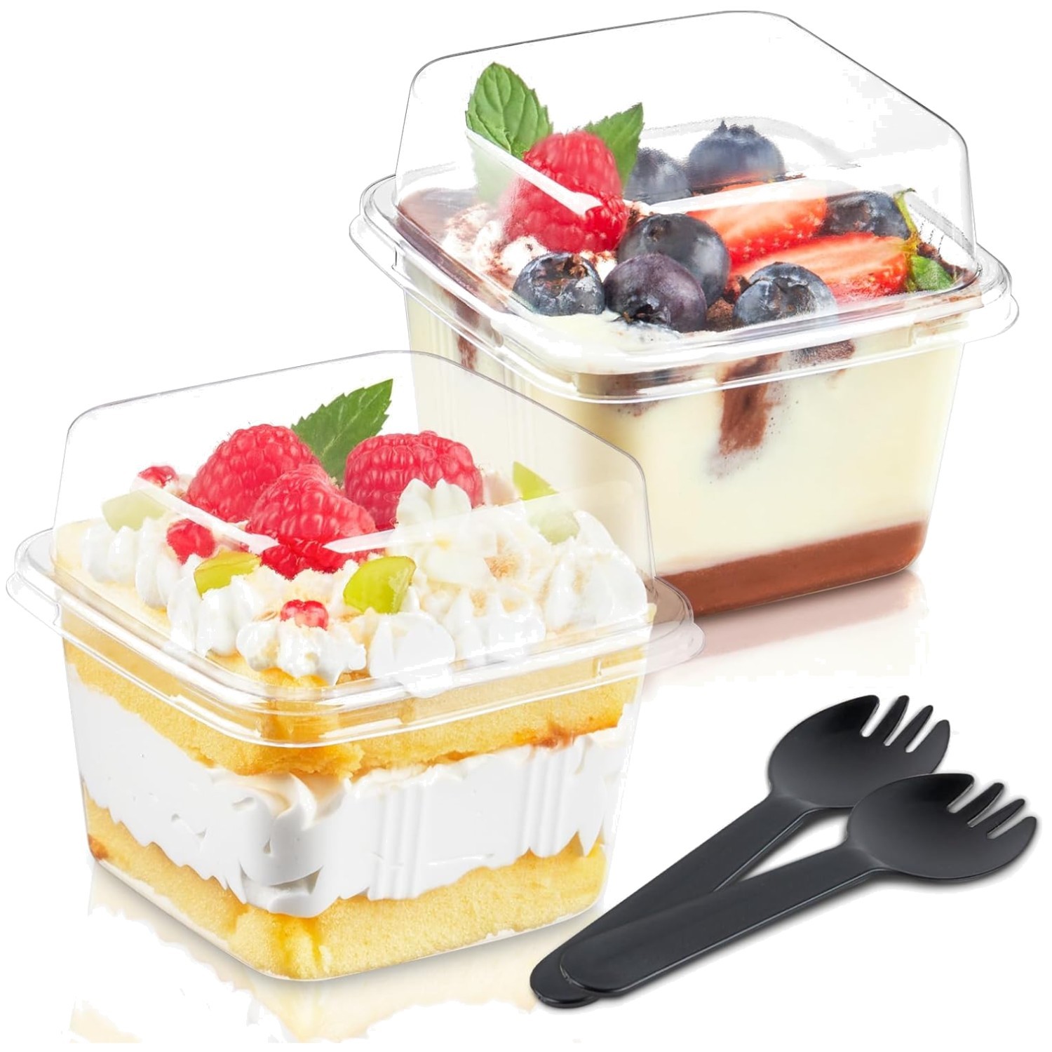 100 Pack 8 oz Plastic Dessert Cups with Lids and Sporks