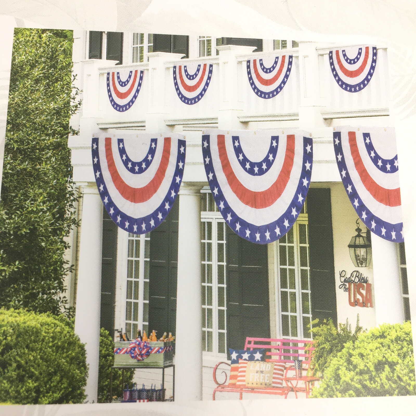Tommy Bahama Bunting Embroidered Stars Handcrafted American Flag July 4th 58×27