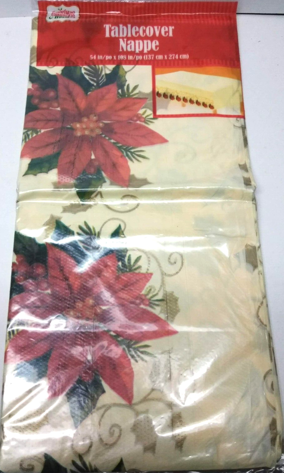 Christmas House Poinsettia Paper Table Cover Rectangular 54″ x 108″ Tablecloth