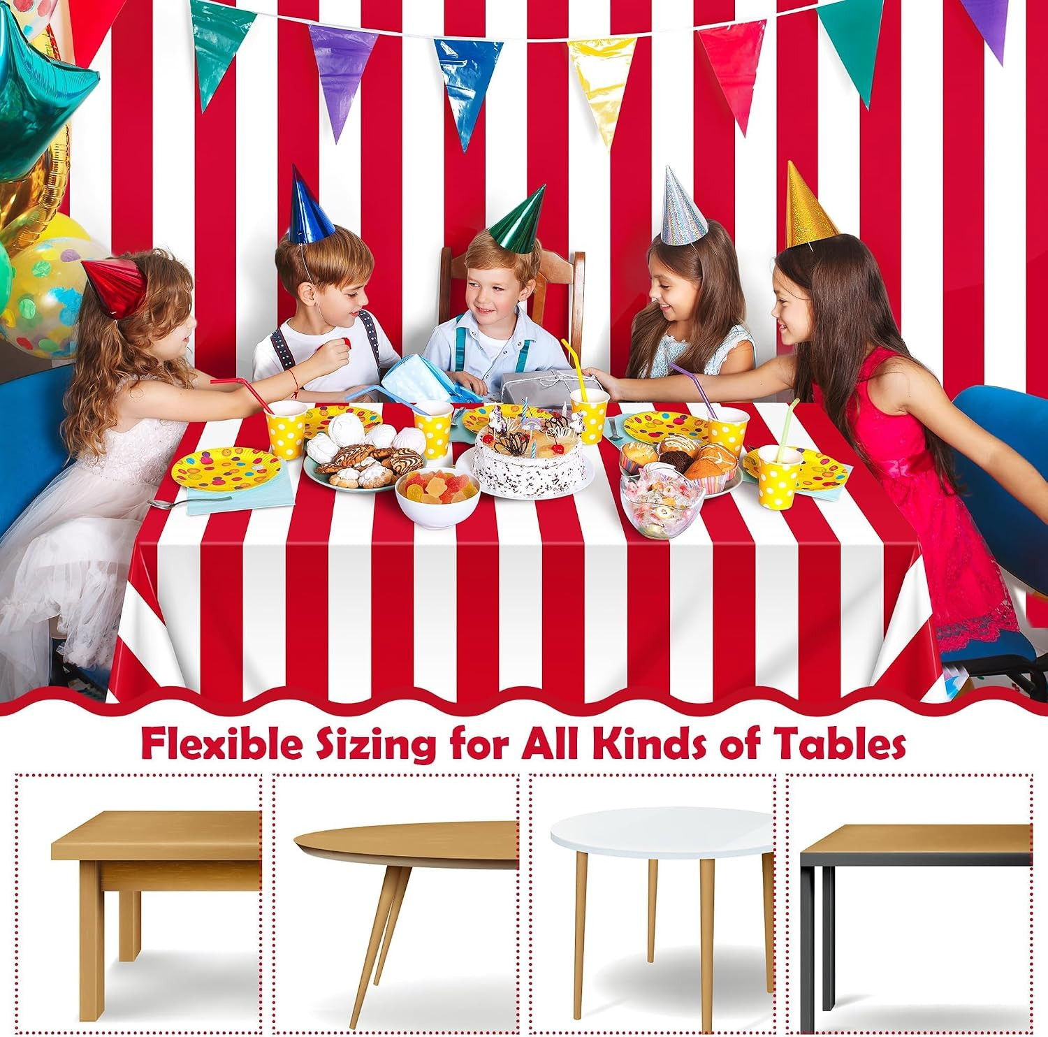 100 Ft X 54 Inch Red & White Striped Tablecloth Roll with Cutter Box Disposable