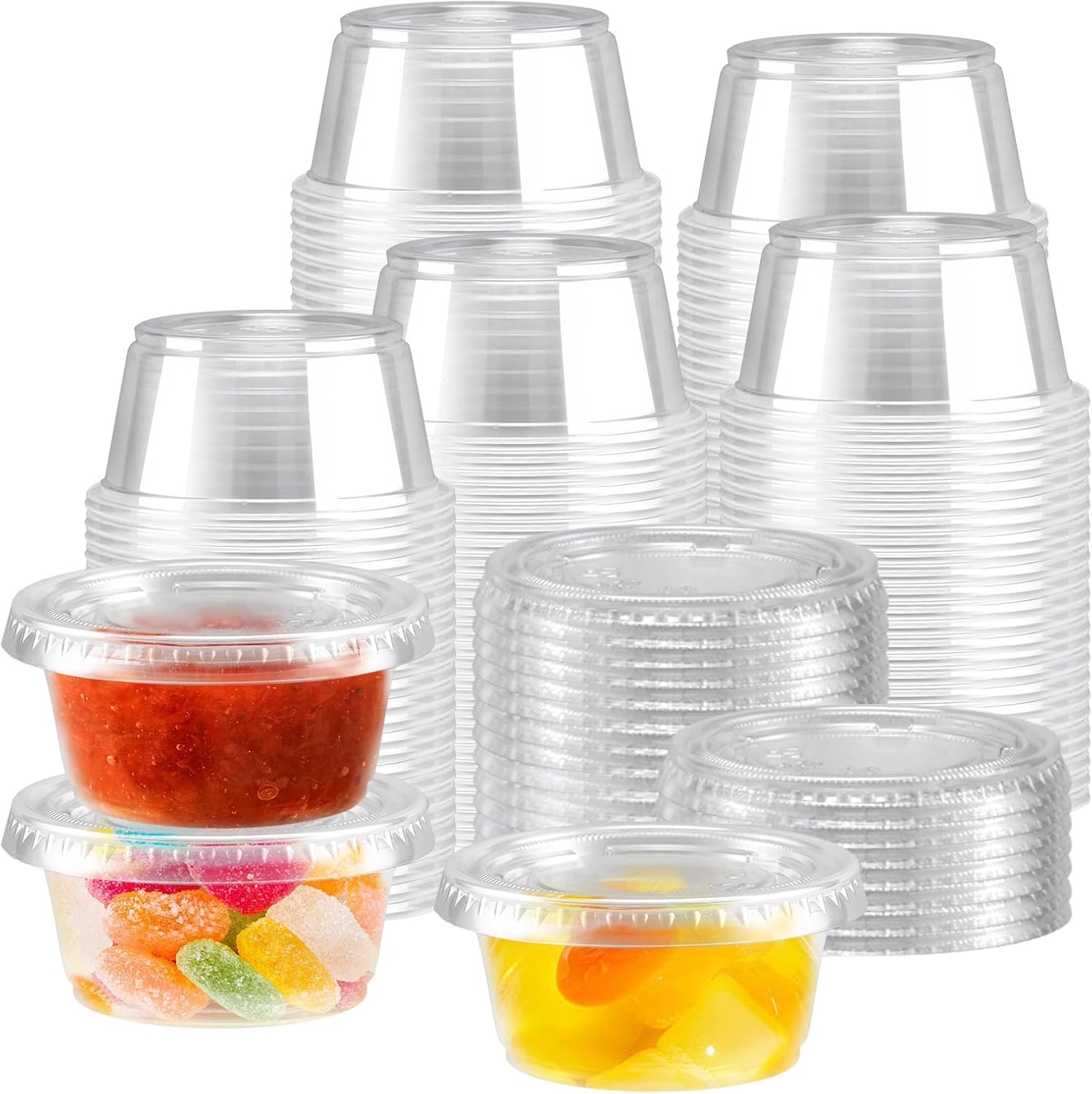 400 Sets 2 Oz Disposable Plastic Portion Cups with Lids, Sturdy Jello Shot