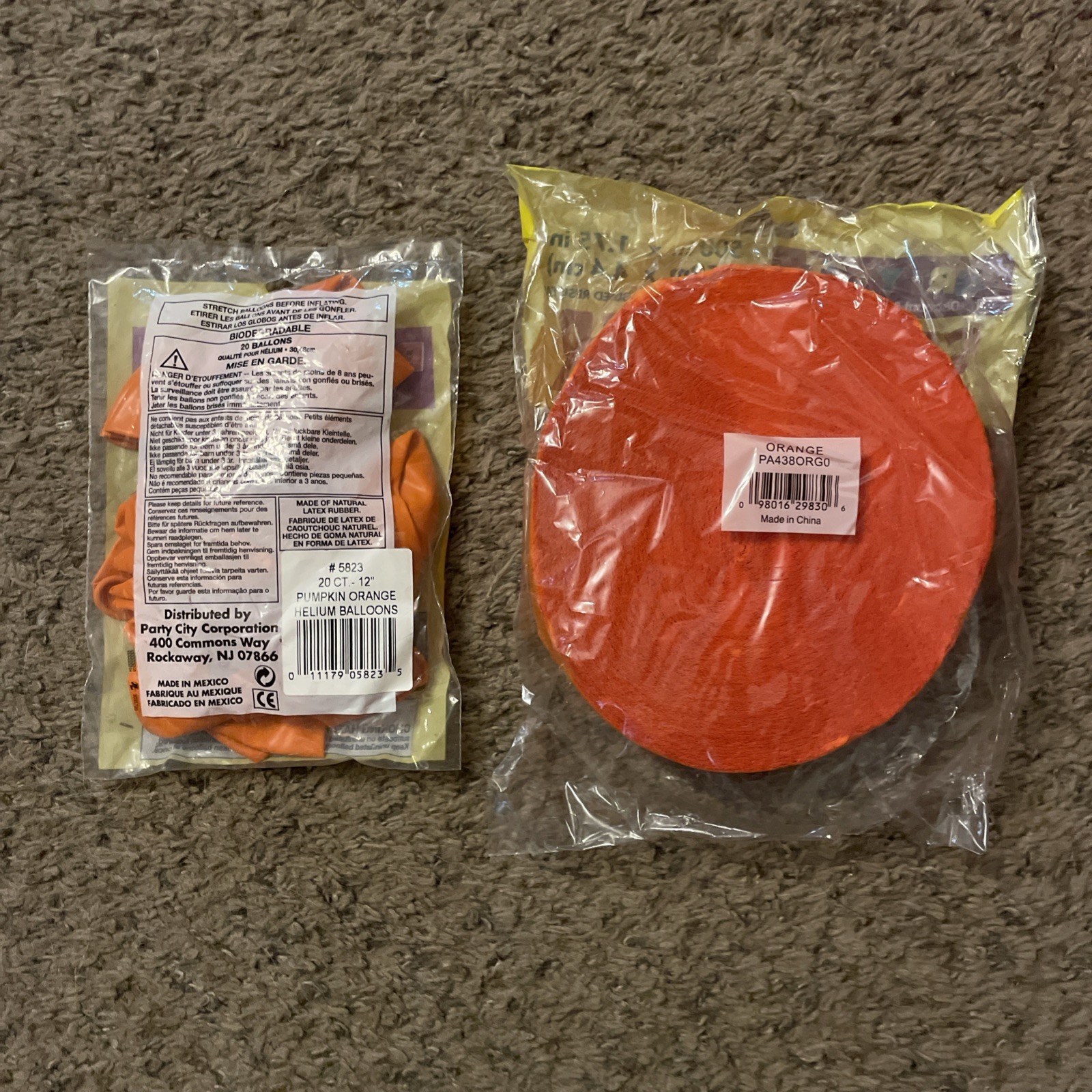 NEW Lot Of Party City Orange 12” 20 Balloons And 500 Ft. Crepe Streamers NIP
