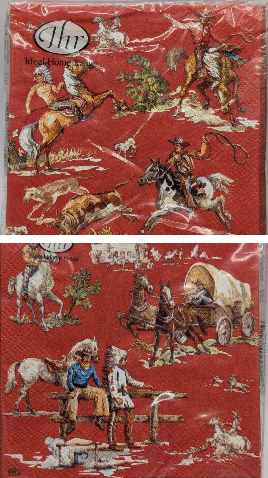 Napkins Wild West Red Cowboys Indians (20) 5×5″ Cocktail Paper IHR Germany