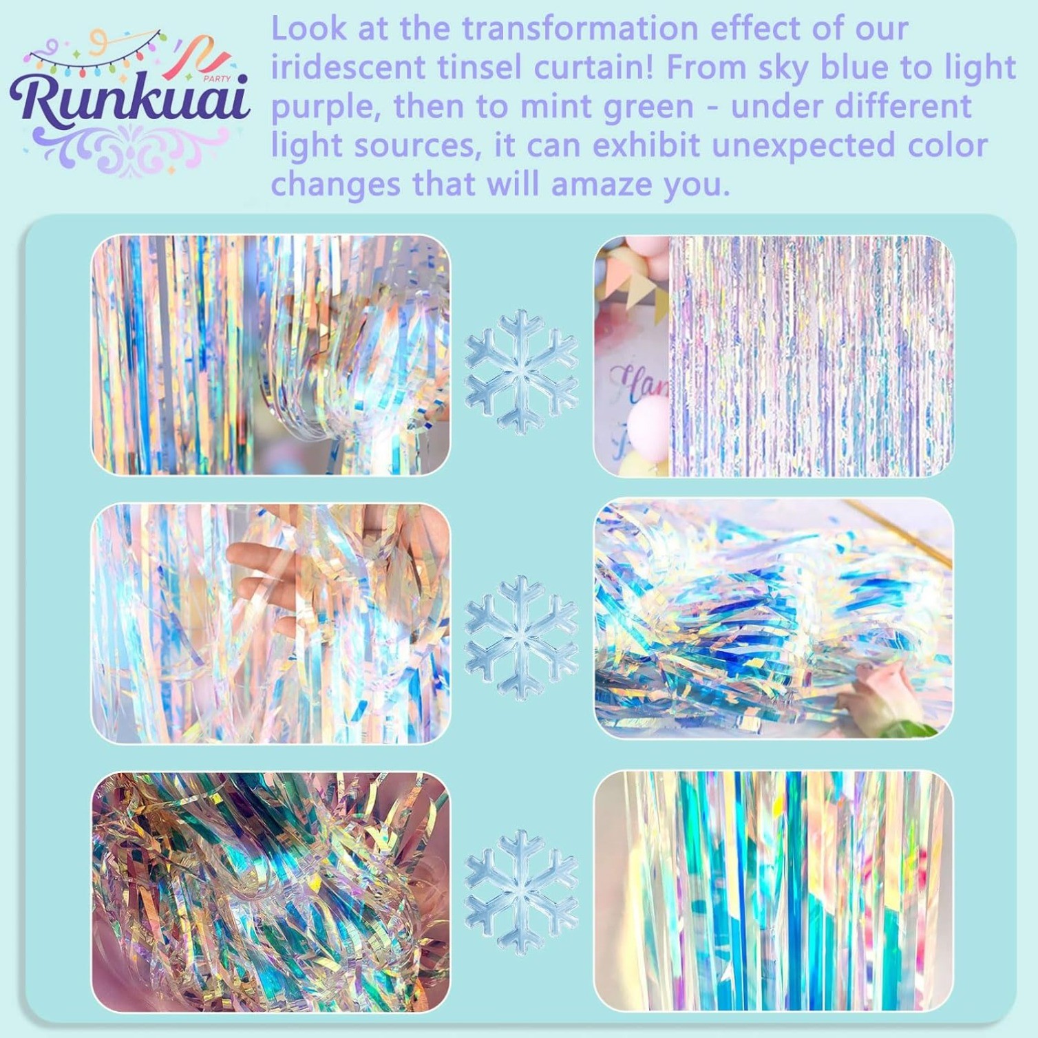 3.28×6.56ft 2 Packs Iridescent Party Decorations Fringe Backdrop Sparkling