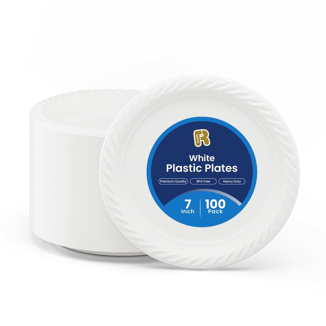 100 Pack 7 Inch Plastic Plates Disposable – Heavy Duty White Disposable Plate