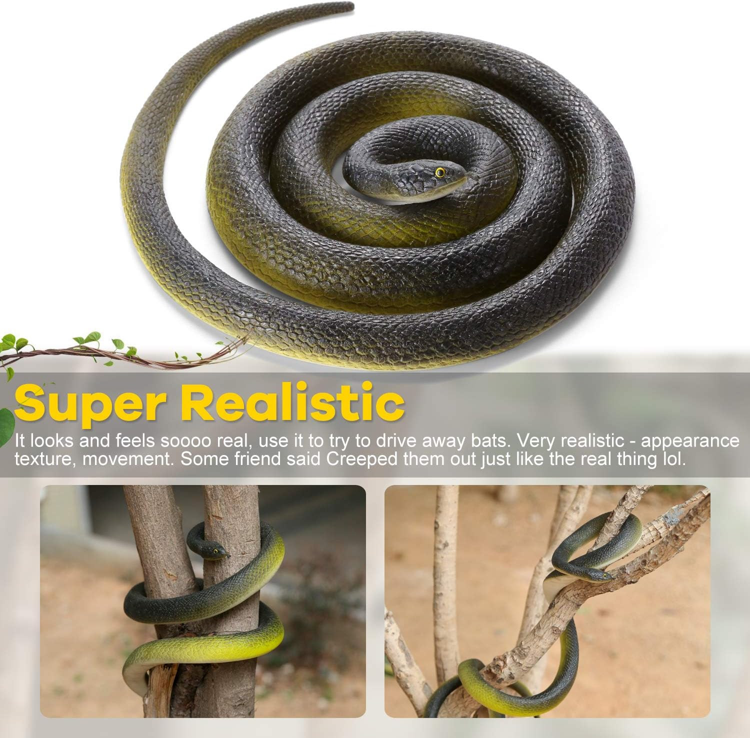 53” Large Rubber Snakes Super Realistic, Fake Snake Looks so Real