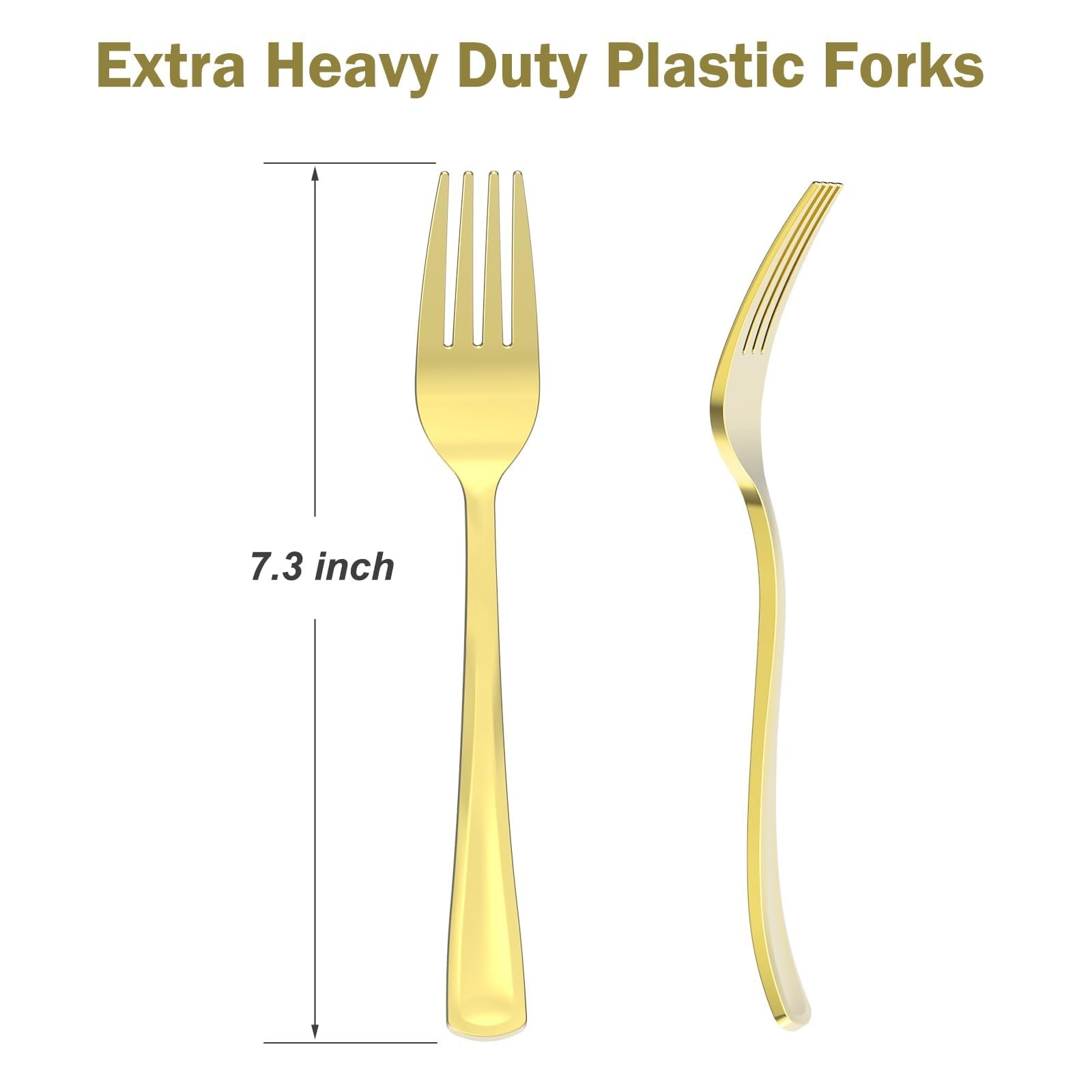 100 Count Heavy Duty Gold Plastic Forks Disposable, BPA-Free, Heat Resistant,…