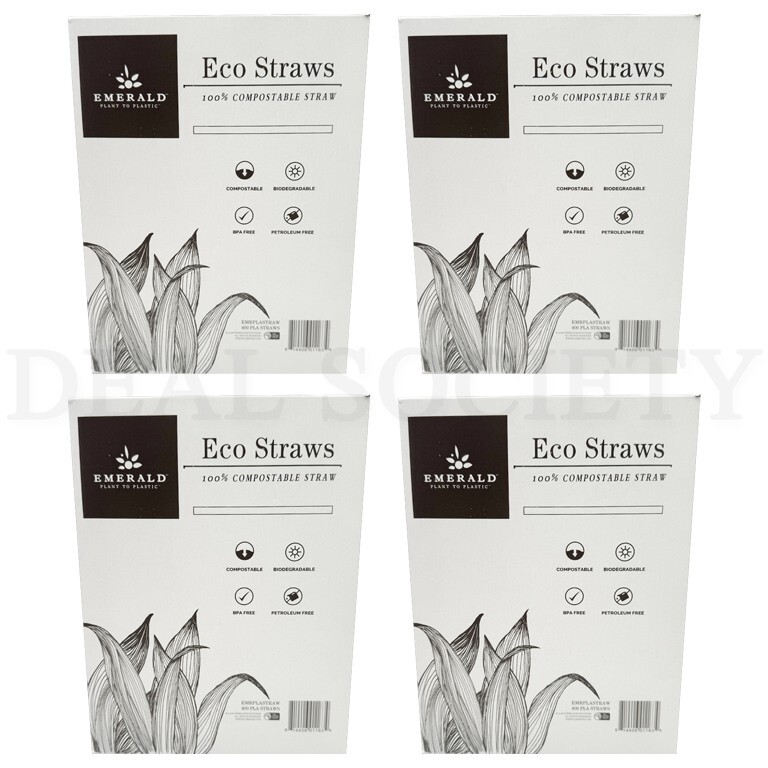 Emerald 100% Compostable Eco Straws 400 Count Each Lot of 4