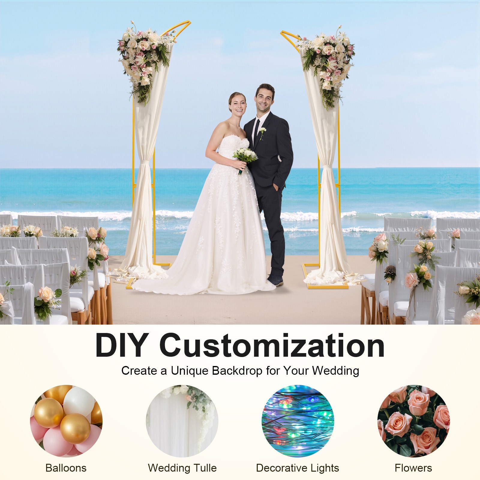 Wedding Arch 2 Pack Decorative Stand 2.1m 1.9m Metal for Ceremony Party Decor