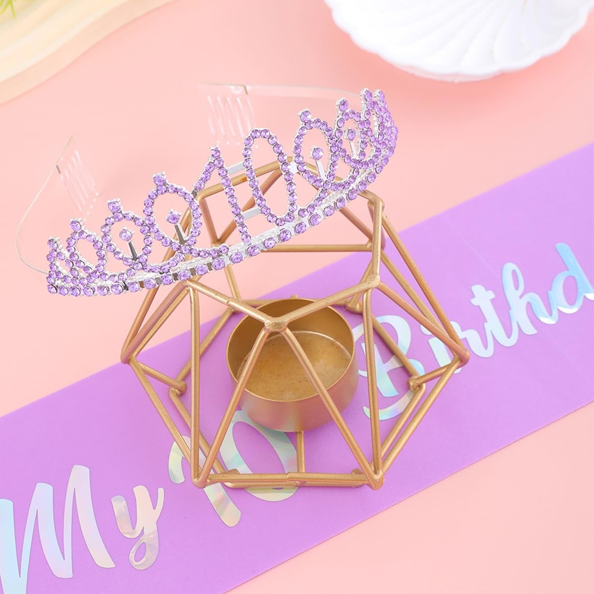 10th Birthday Decorations for Girls,Purple Headband & Glitter Sash Set for 10…
