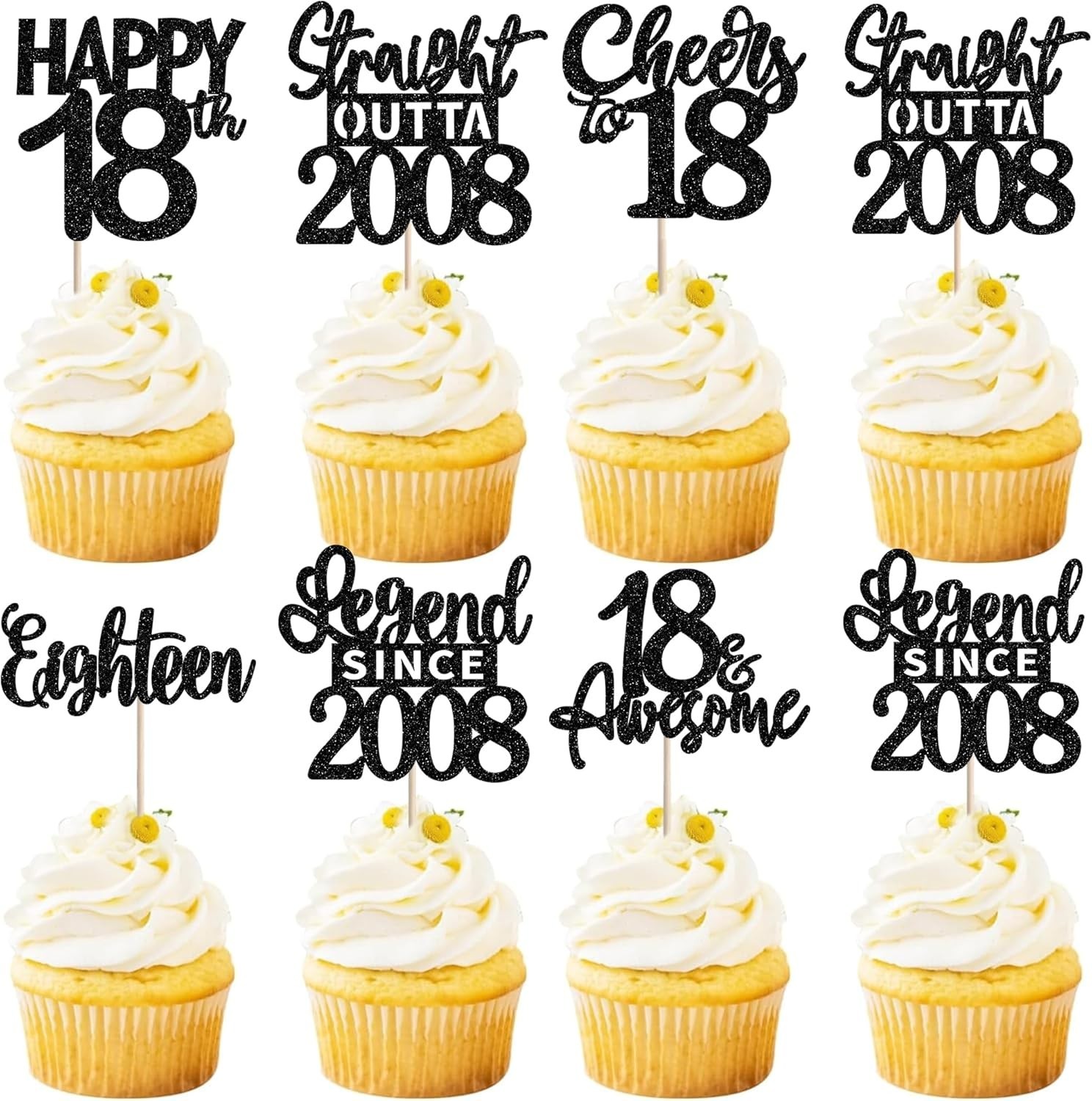 24PCS Black 18th Birthday Cupcake Toppers Eighteen Happy 18th Straight Outta …