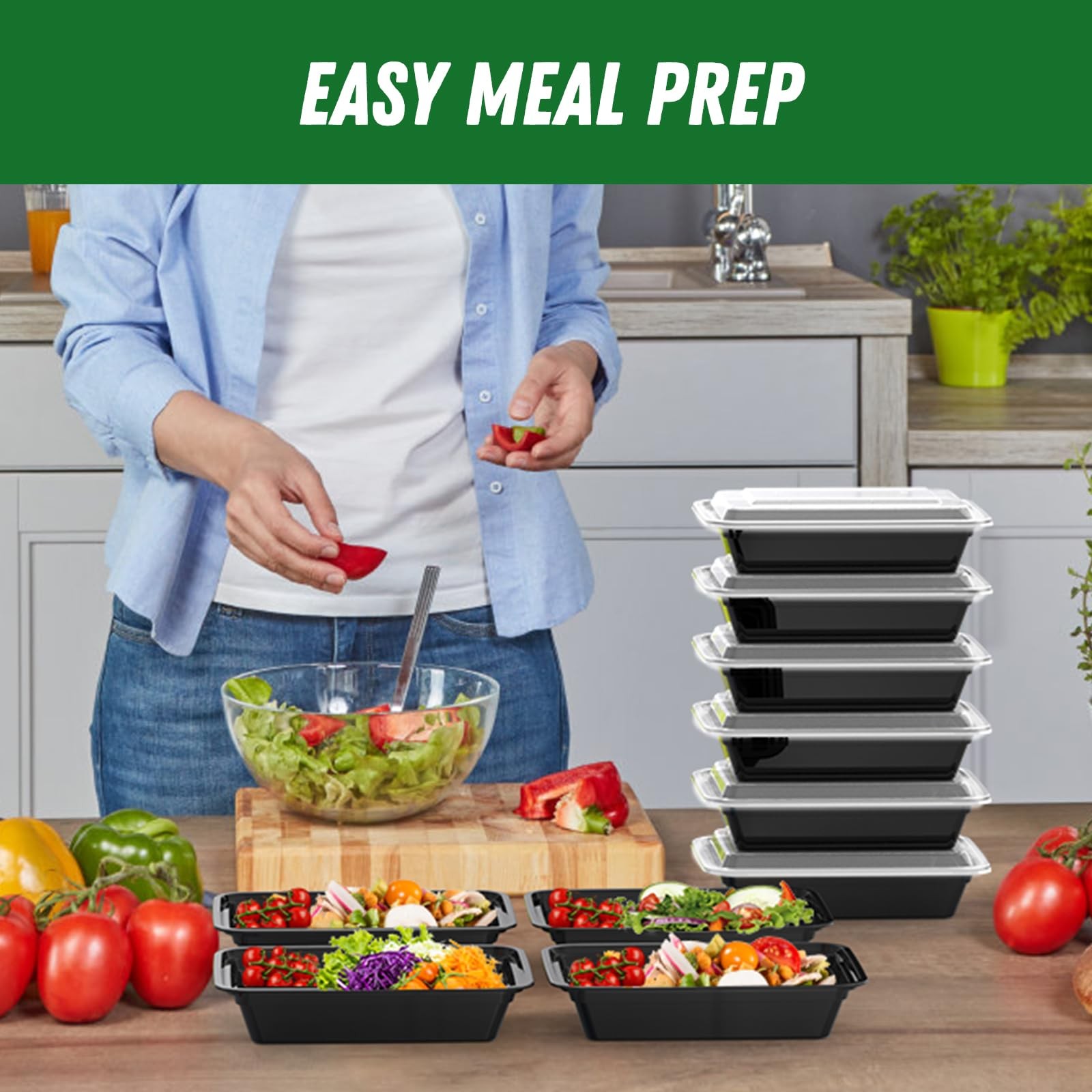 50 Pack (100-Piece) 32 oz Meal Prep Containers Reusable with Easy Open Lids, Stu
