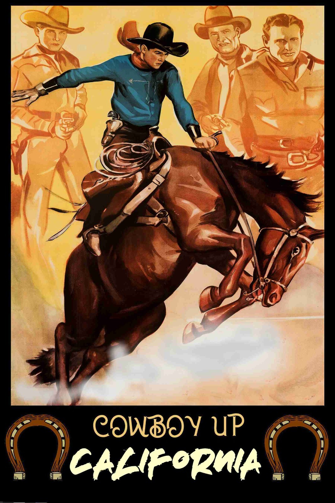 California Cowboy Up Travel Rodeo Vintage Poster 20 x 30 Bronc buster