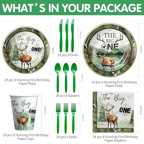 APOWBLS Hunting 1st Birthday Decorations Boy Tableware – Deer Camo Theme