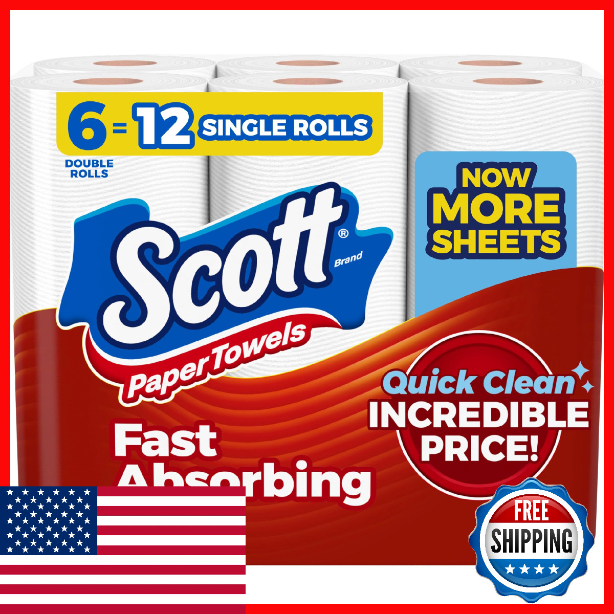 Scott Paper Towels Choose-A-Sheet 6 Double 12 Regular 108 Sheets Per Roll