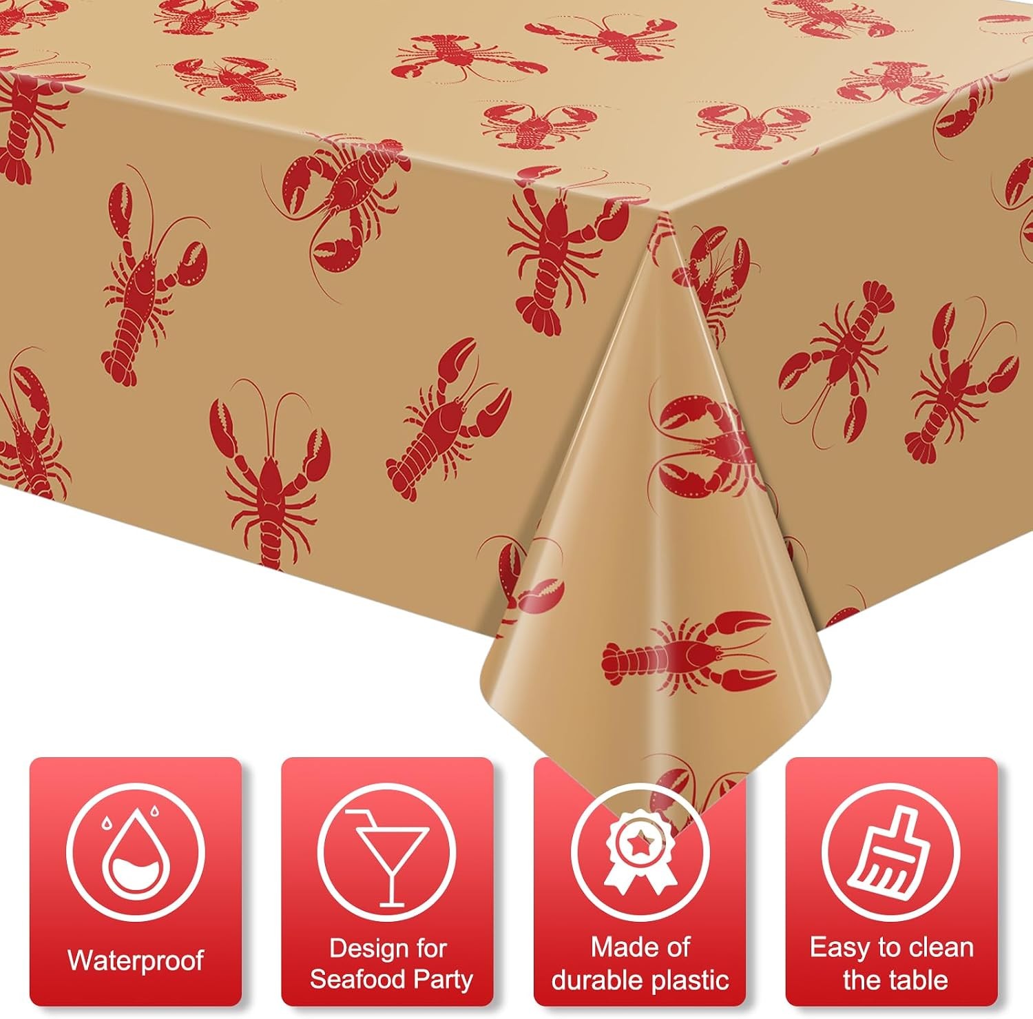 3 Pack Crawfish Boil Party Tablecloth 108×54 Inch, Plastic Disposable Rectangle