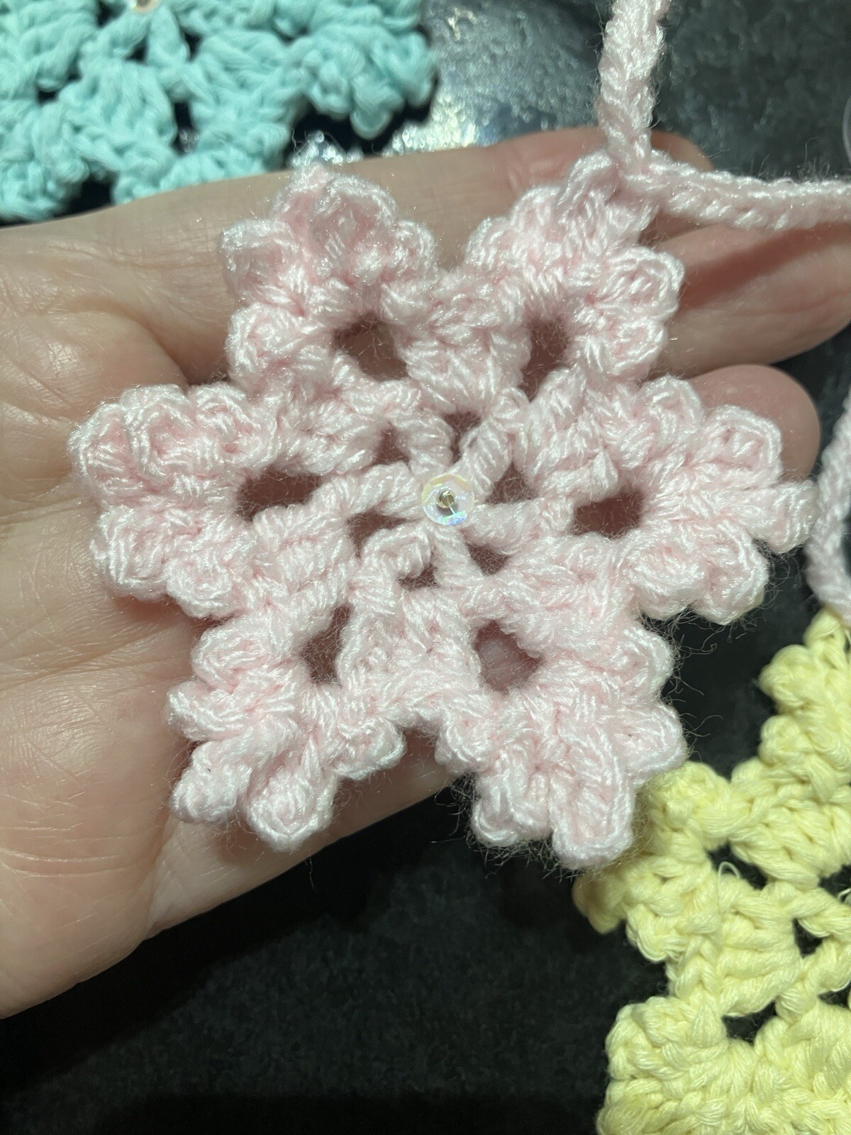 ❄️PRETTY Christmas Bunting Snowflake Window Pastel Pink Hand Crochet Gift