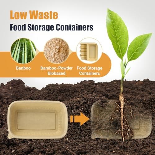 50Pack Meal Prep Containers Reusable with Lids, 25oz Bamboo-Powder Food