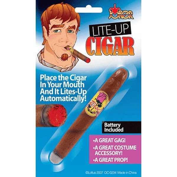 Fake Lite-Up Cigar – Red LED Ash Magic Trick Clown Joke Gag Lit Prop Costume Toy