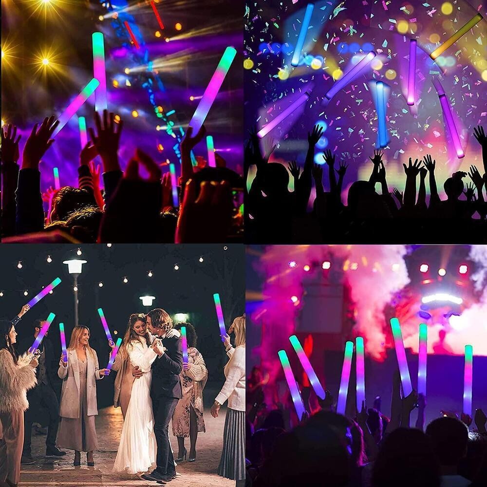 100-800Pcs LED Glow Sticks Bulk RGB Foam Light Up Concert Events Party Supplies