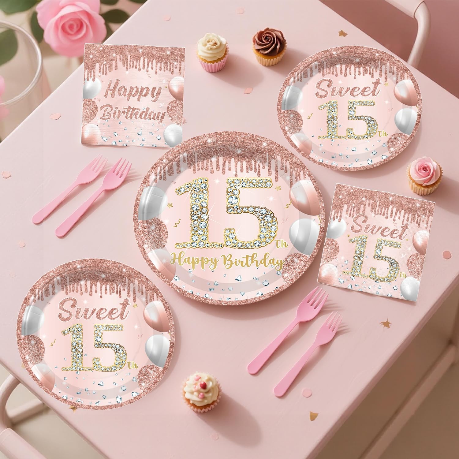 181pcs 15th Birthday Decorations for Girls, Serves 25 Guests, 15 birthday dec…