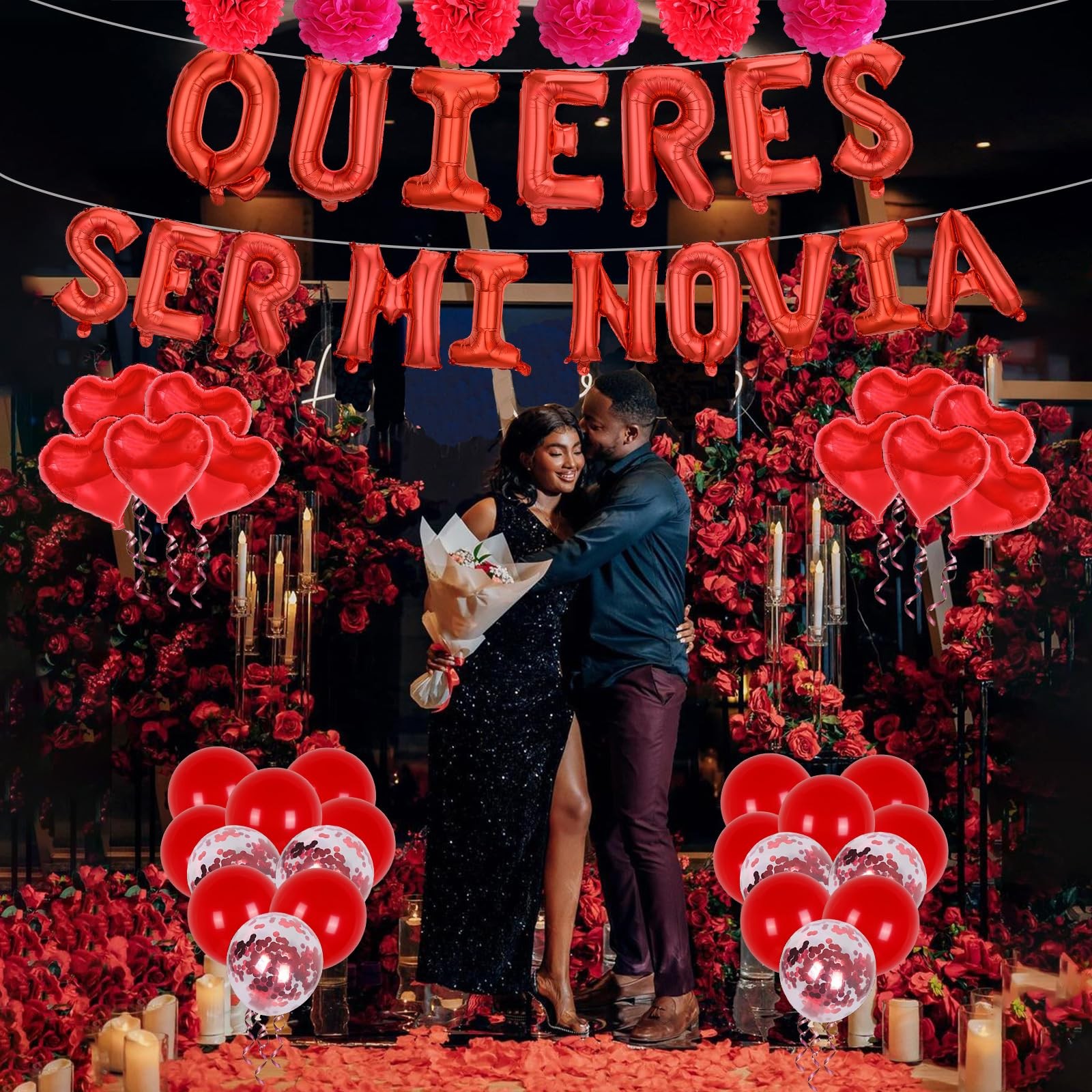 Red 16″ Quieres Ser Mi Novia Balloons Letters Set- 10Pcs Heart Balloons, LOVE Al