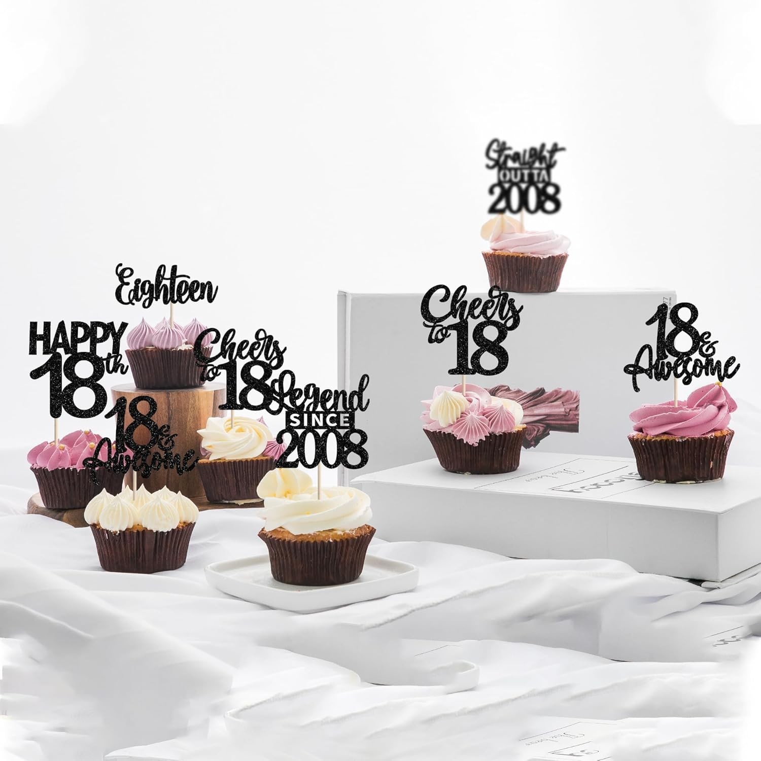 24PCS Black 18th Birthday Cupcake Toppers Eighteen Happy 18th Straight Outta …
