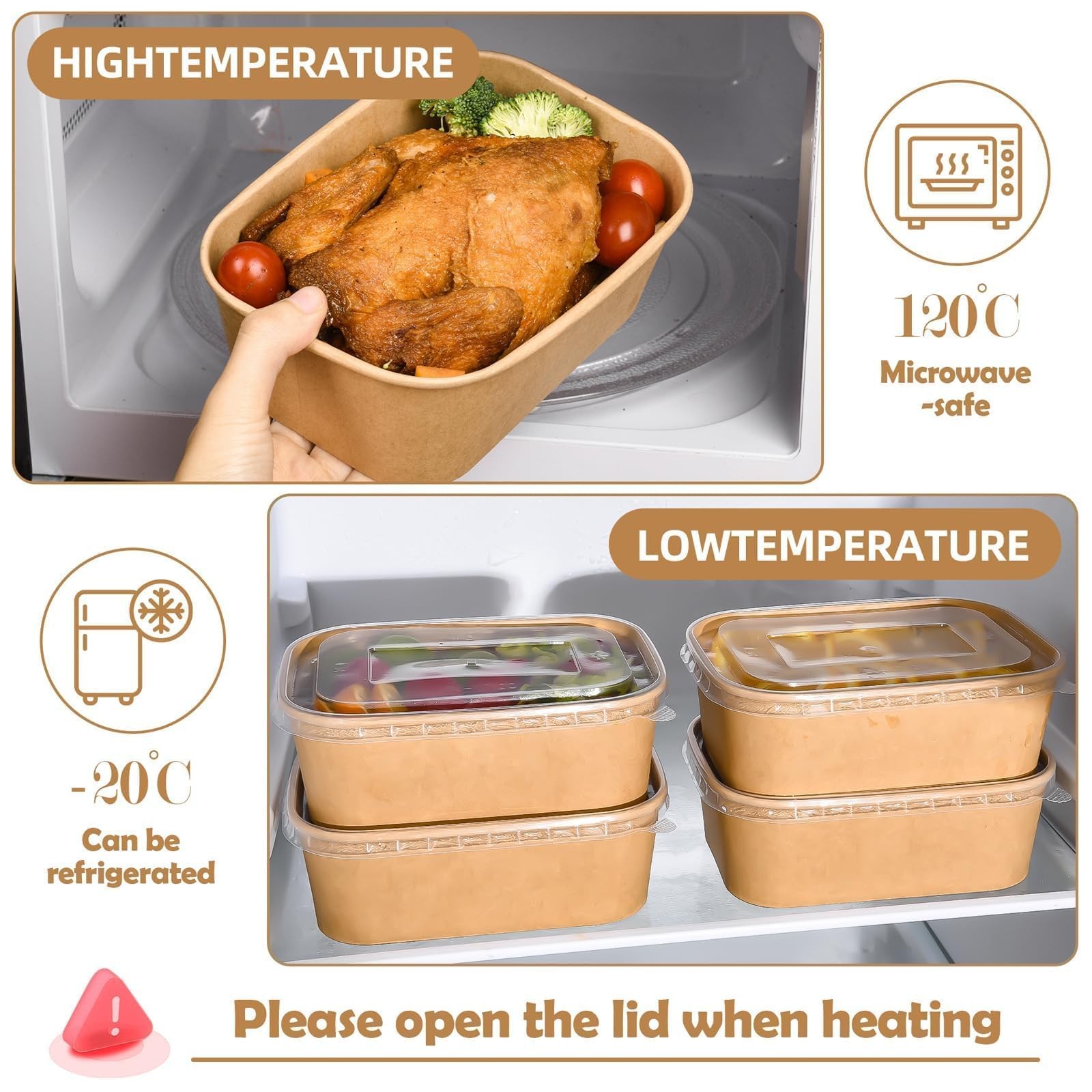 50 Pack Disposable Meal Prep Containers, 25oz Disposable Large Paper Bowls wi…