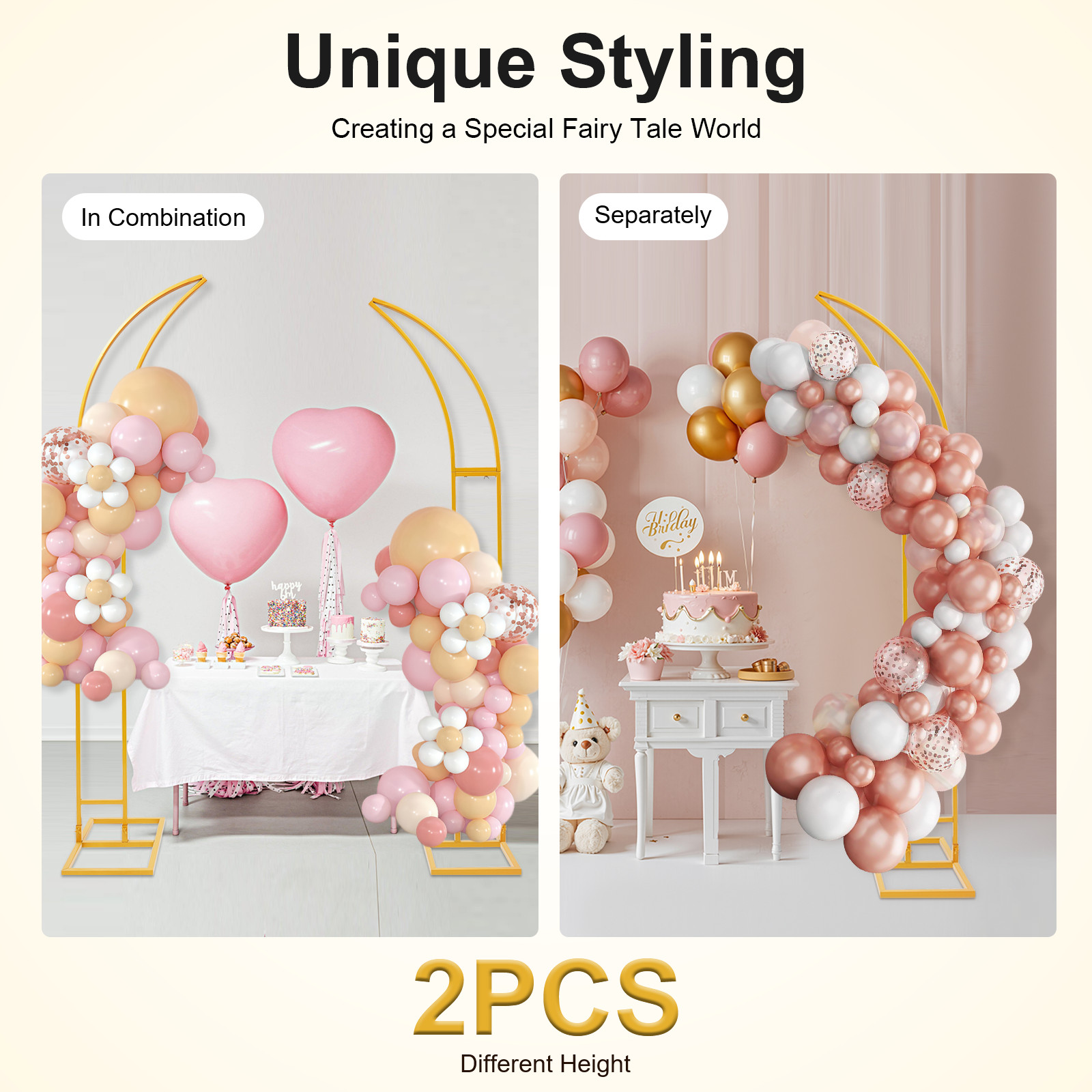 Wedding Arch 2 Pack Decorative Stand 2.1m 1.9m Metal for Ceremony Party Decor