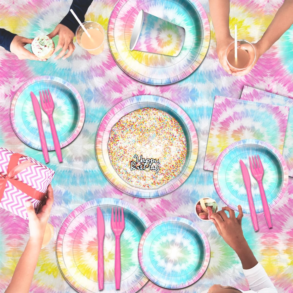 142 Pcs Tie Dye Birthday Decorations | Colorful Party Supplies for 20 Guests